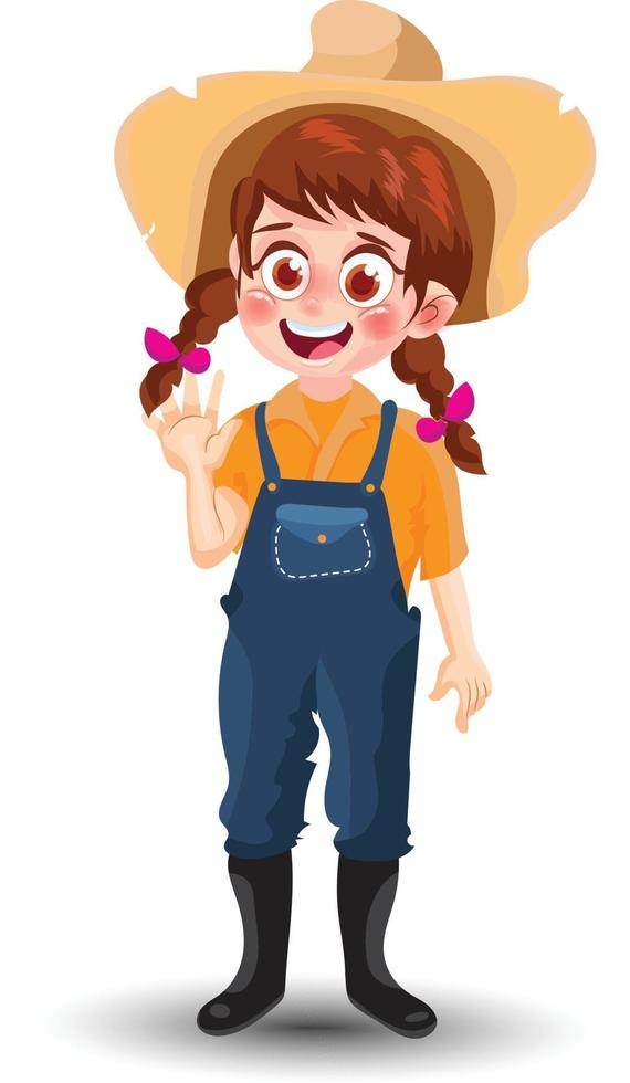 Linda chica de granja en dibujos animados de posición de pie vector