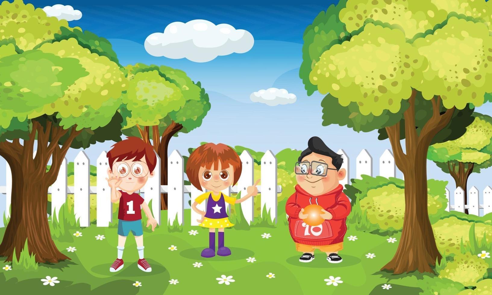 Background scene with kids playing in the park vector