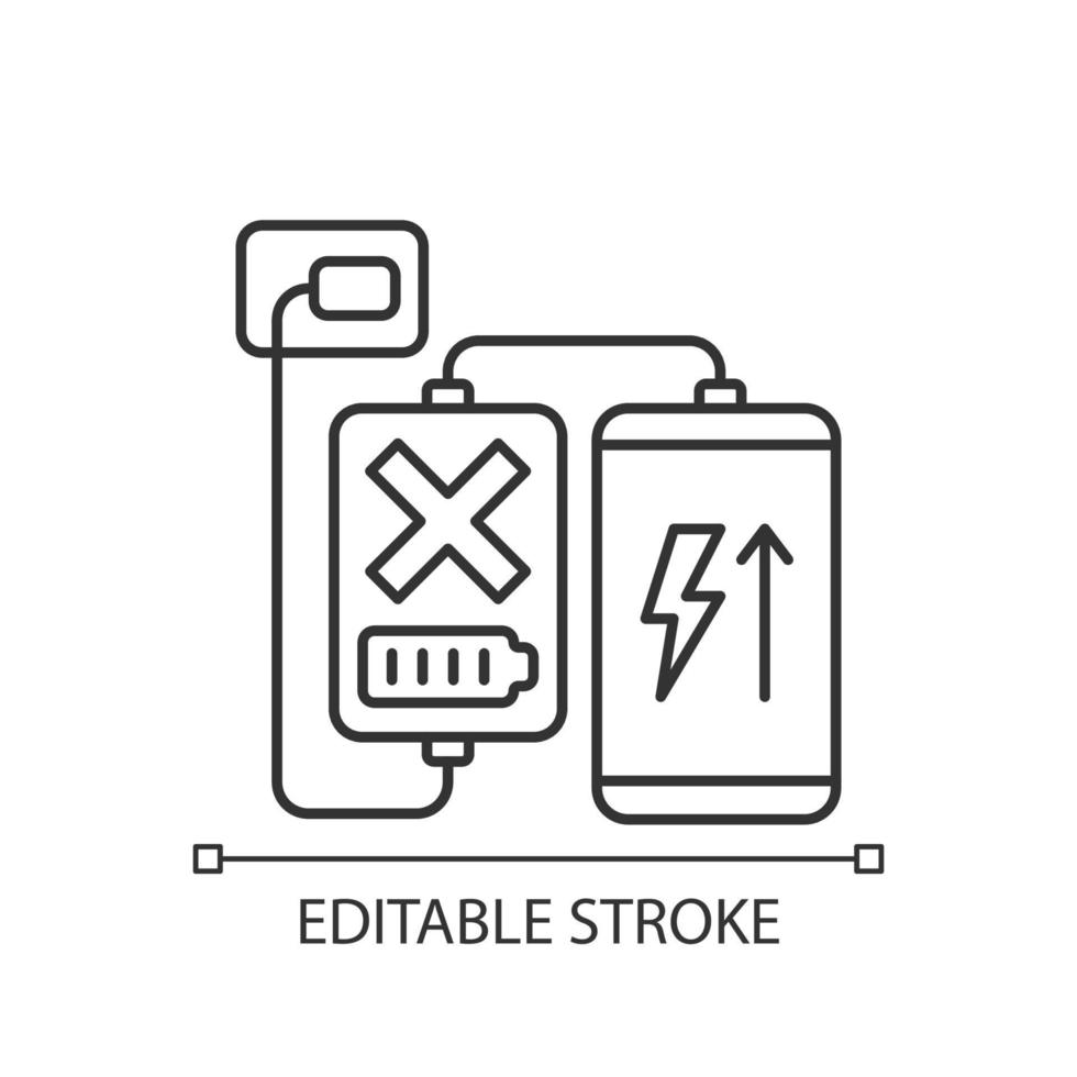 Charging, discharging powerbank linear manual label icon vector