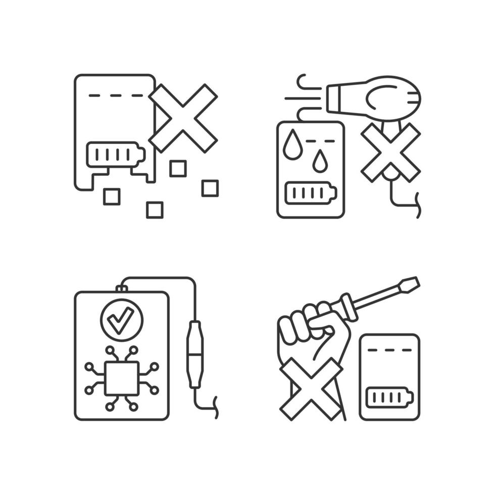 Extending power bank life linear manual label icons set vector