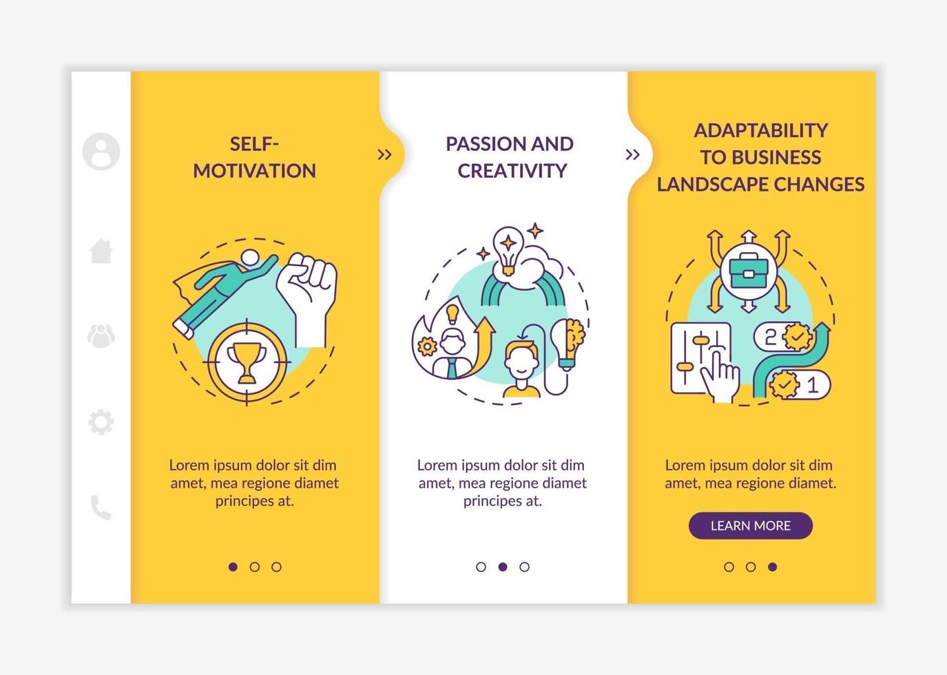 Startup launch aspects onboarding vector template