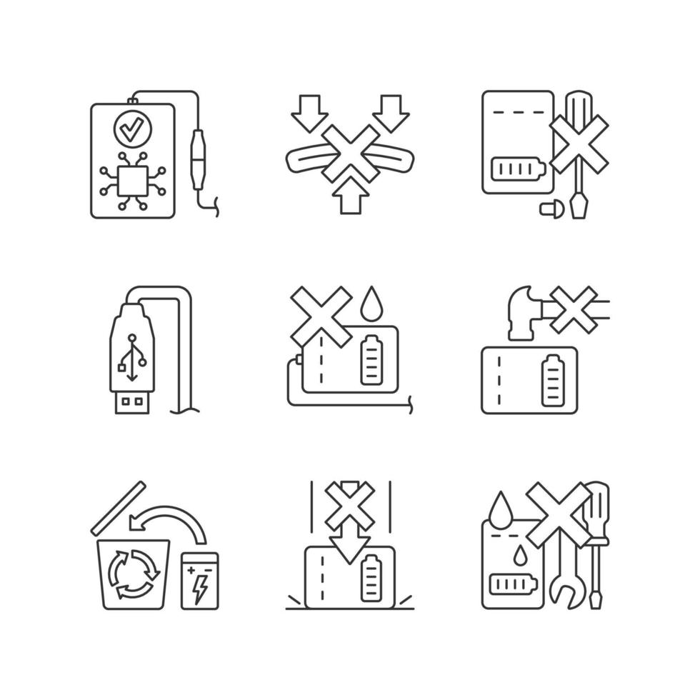 Power bank instruction linear manual label icons set vector