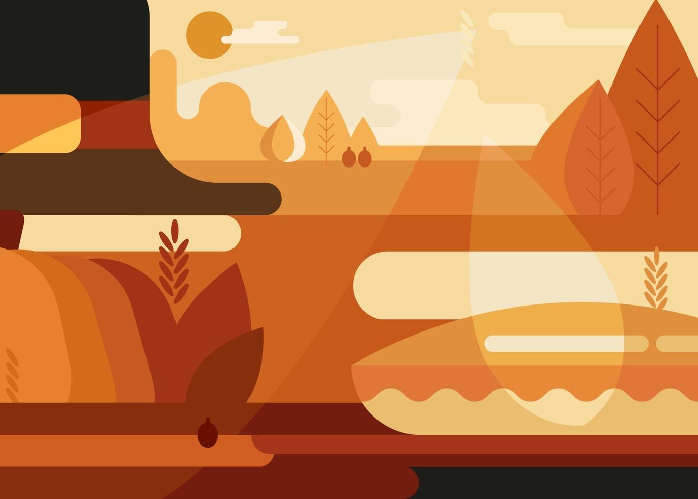 Thanksgiving banner with hat and pie. vector