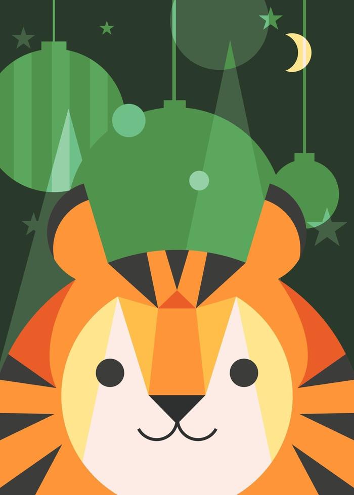 Poster with tiger and Christmas decorations. vector