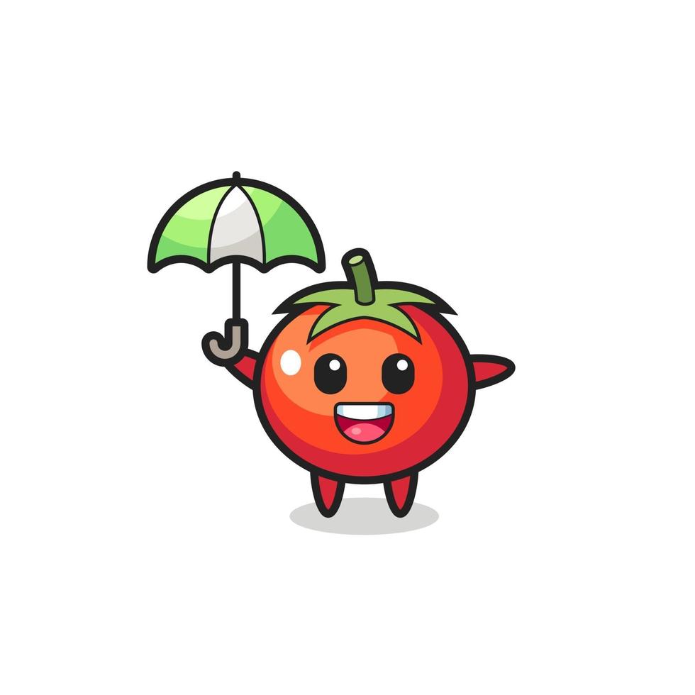 cute tomato illustration holding an umbrella vector