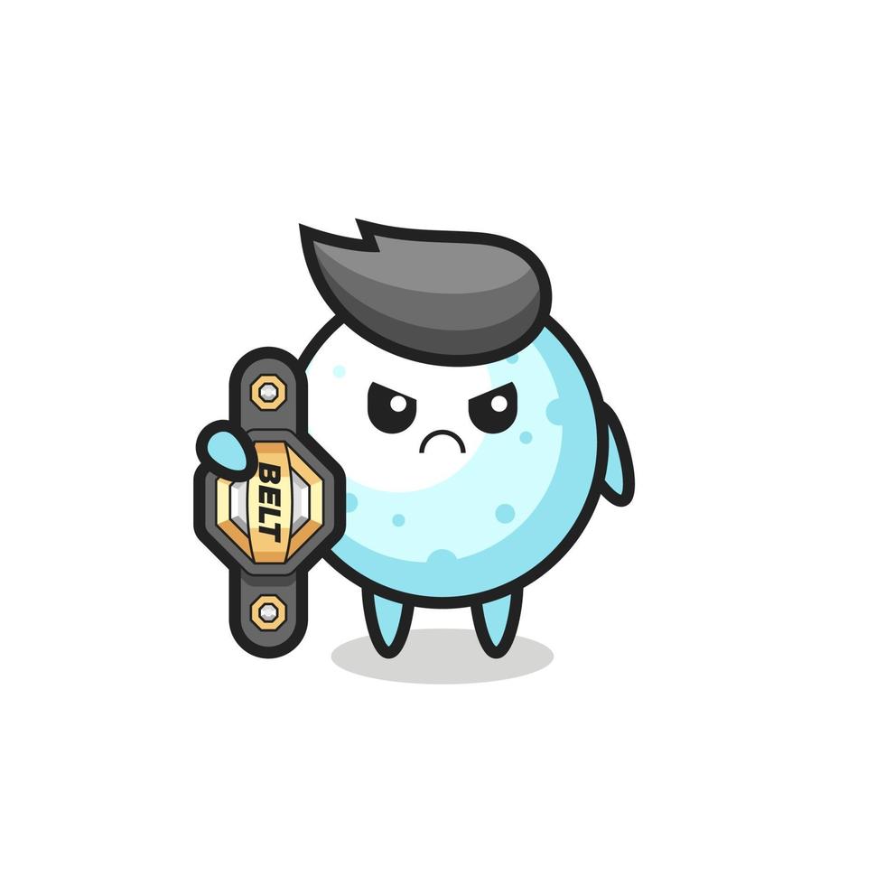 snowball mascot character as a MMA fighter with the champion belt vector