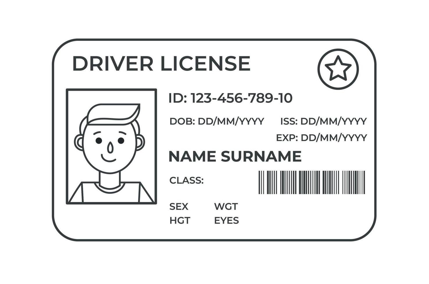 Drivers License. A plastic identity card. Vector outline