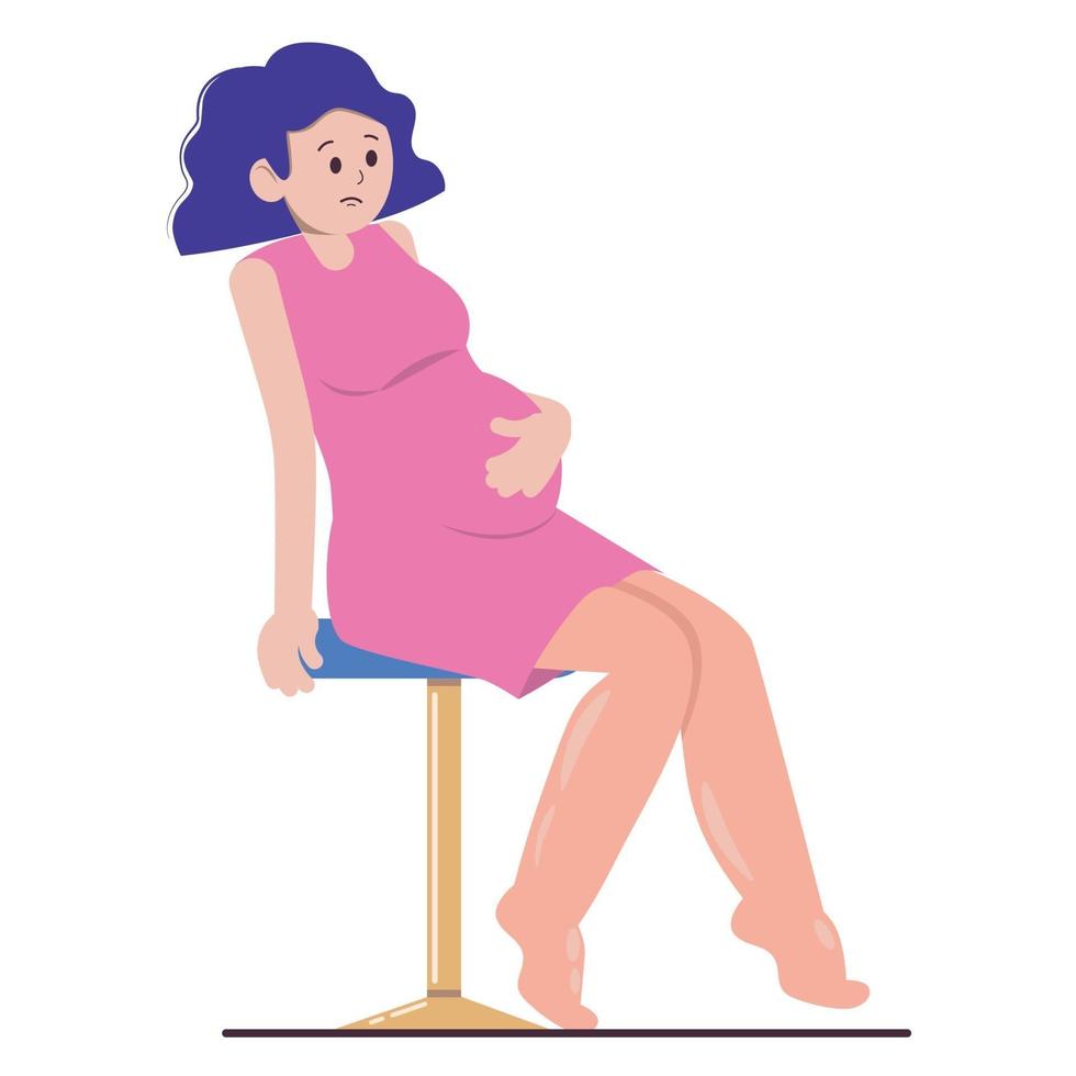 Pregnant woman with swollen legs. Swollen ankles and feet. Vector