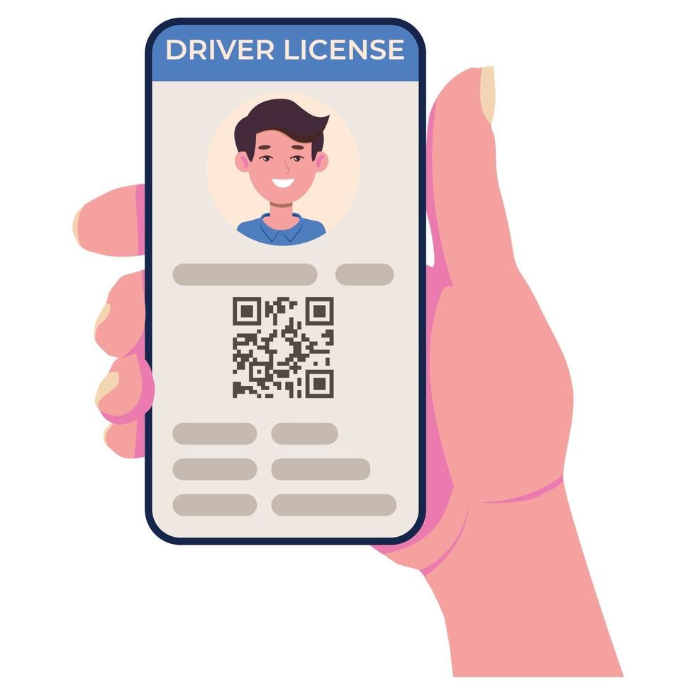 Driving license on the cell phone screen. Mobile app vector