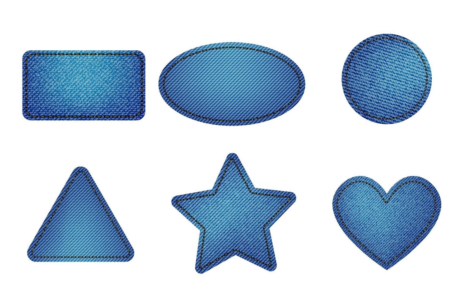 Set of blue denim patches with stitch. Light blue denim vector