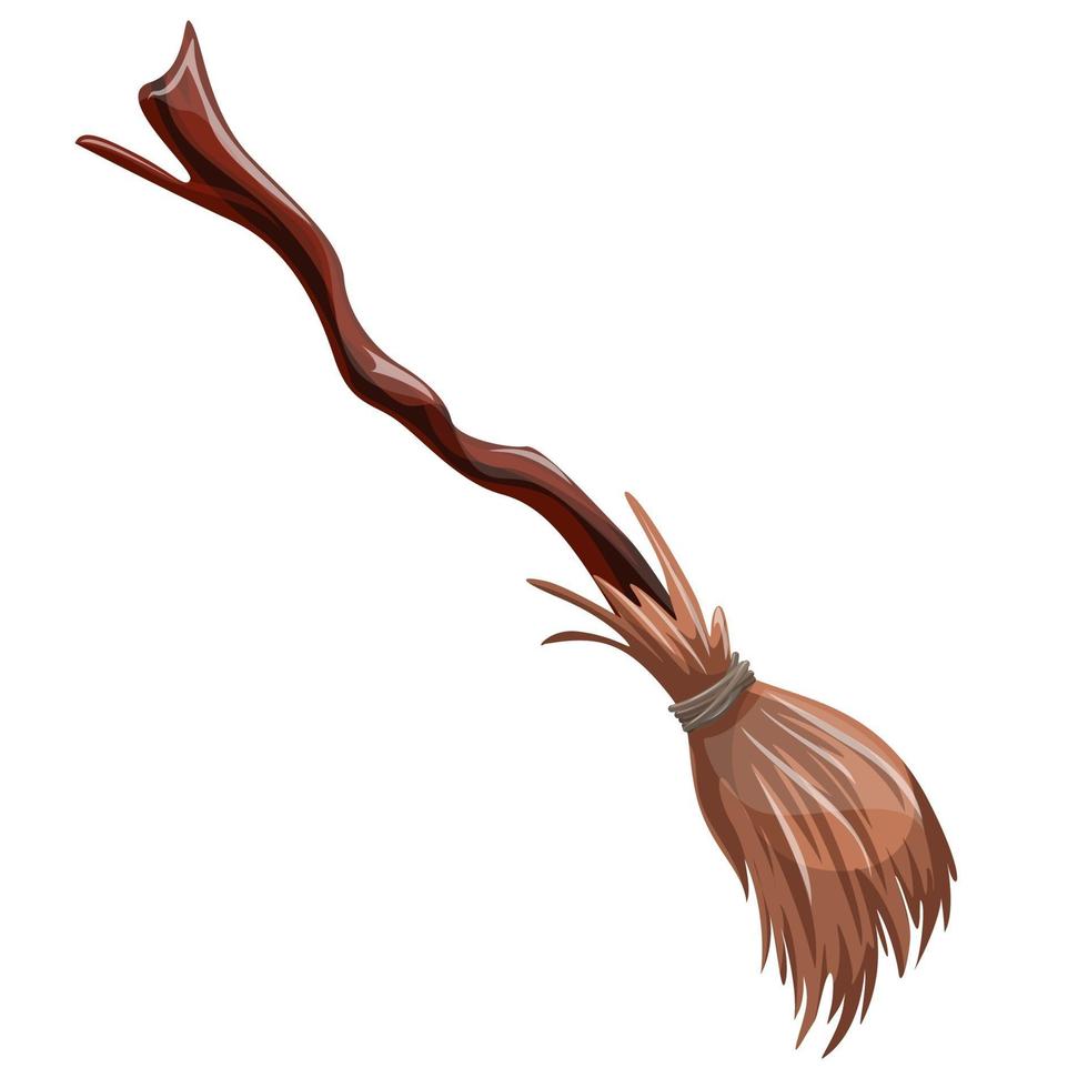 stylized broomstick in cartoon style isolated on white background vector