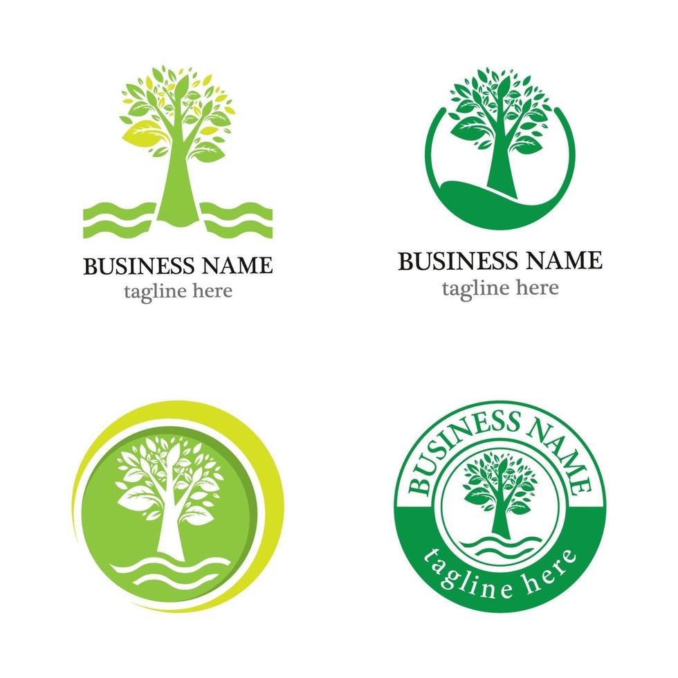 conjunto de iconos de logotipo de vector de hoja de árbol