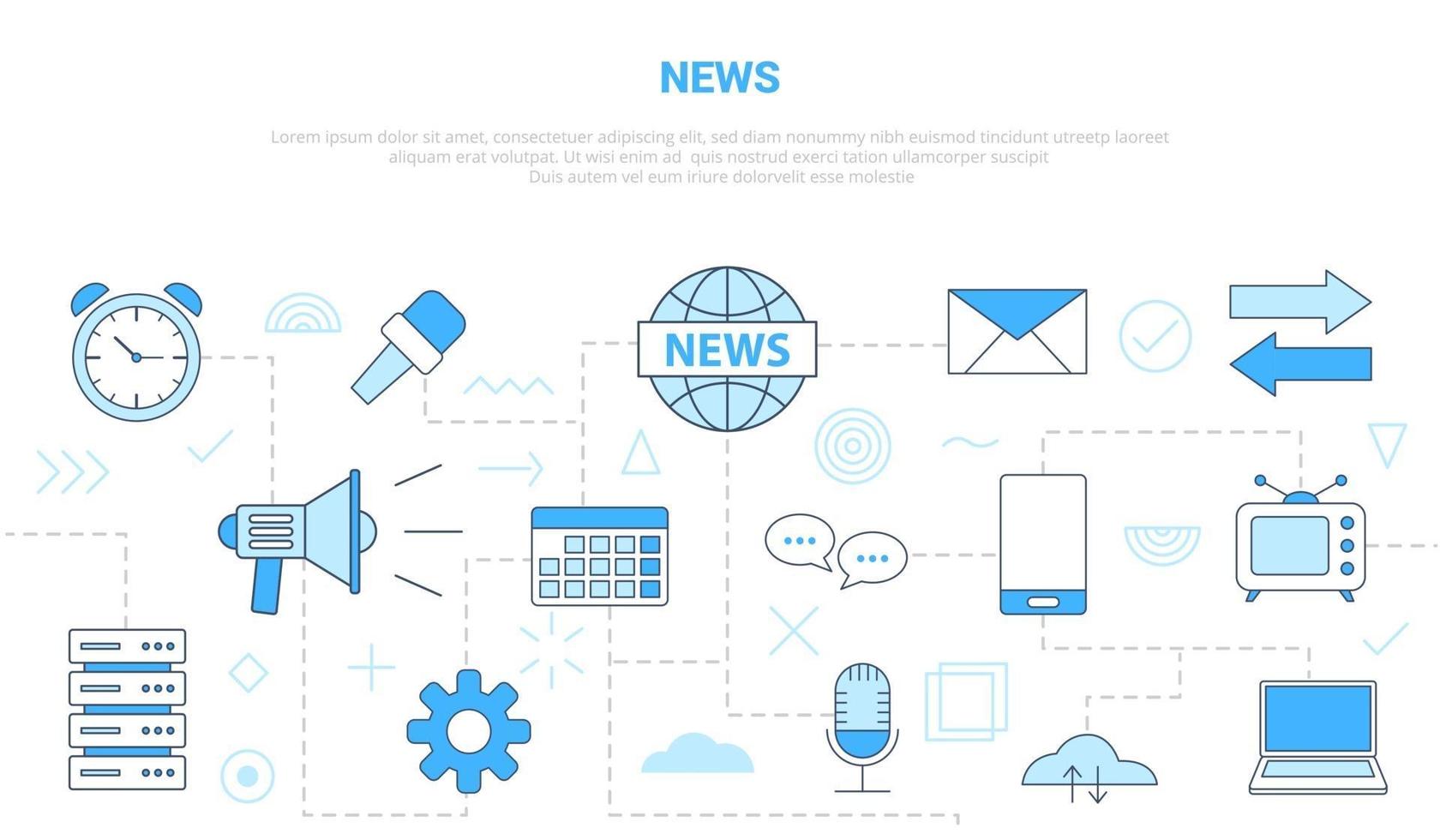 concepto de medios de comunicación con banner de plantilla de conjunto de iconos vector