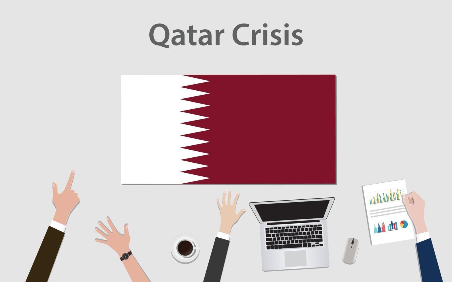 qatar crisis with hand team discuss the economy with qatar flag vector