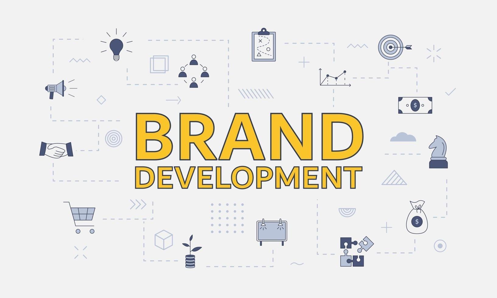 brand development concept with icon set with big word vector