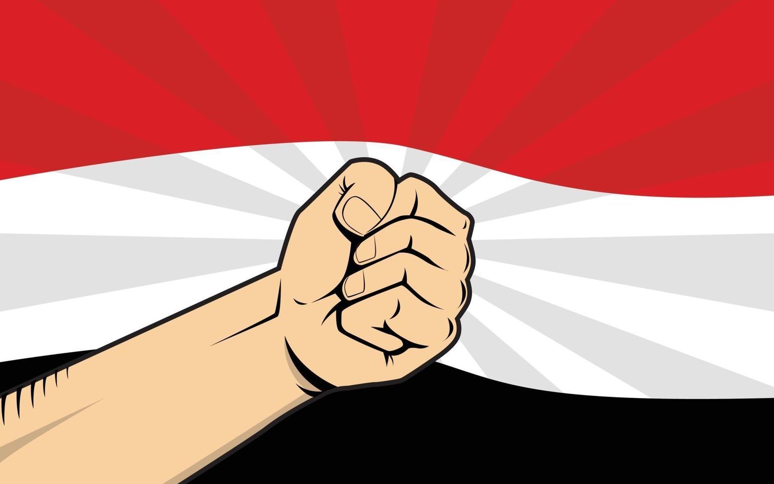 yemen fight protest symbol with strong hand and flag as background vector