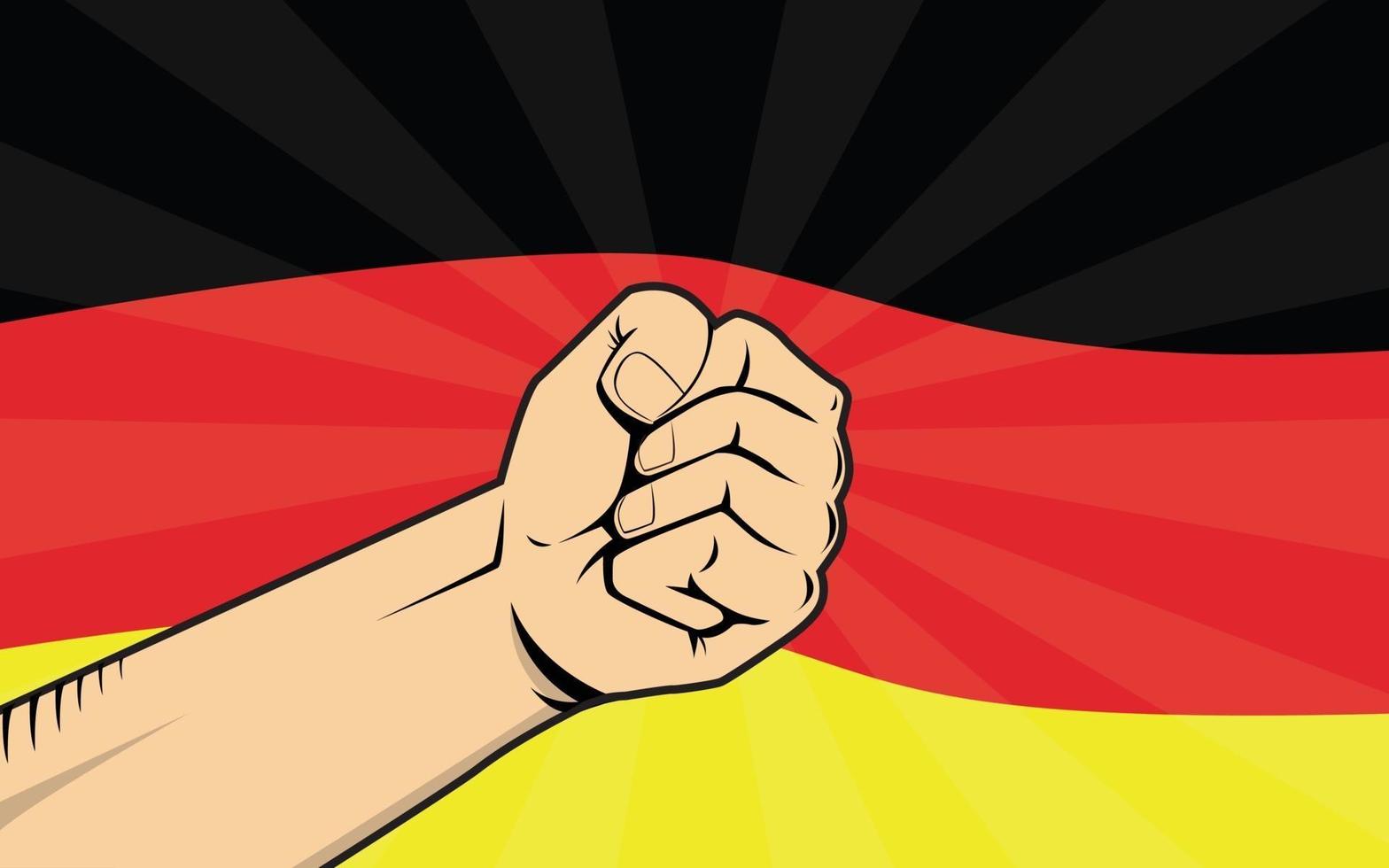 Alemania lucha símbolo de protesta con mano fuerte y bandera como fondo vector