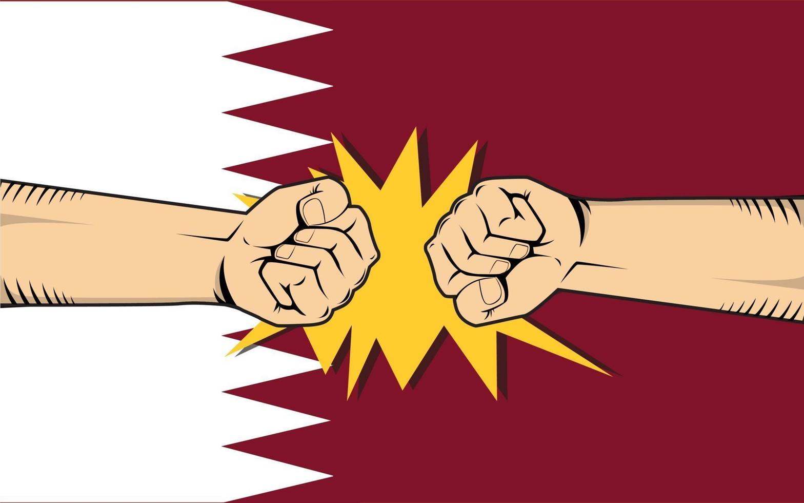 Protesta de qatar con lucha de choque de mano con la bandera de qatar como fondo vector