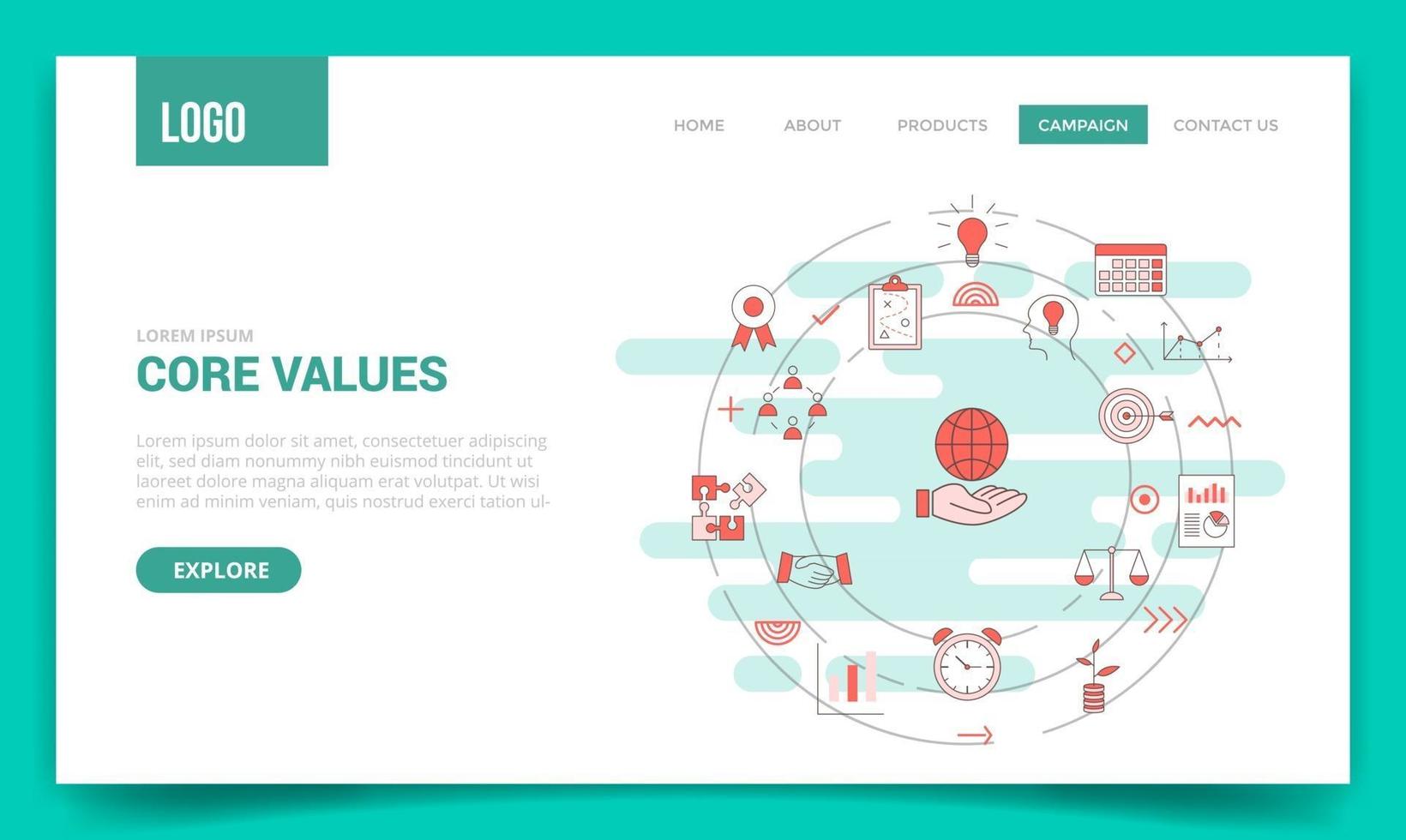 core values concept with circle icon for website template vector