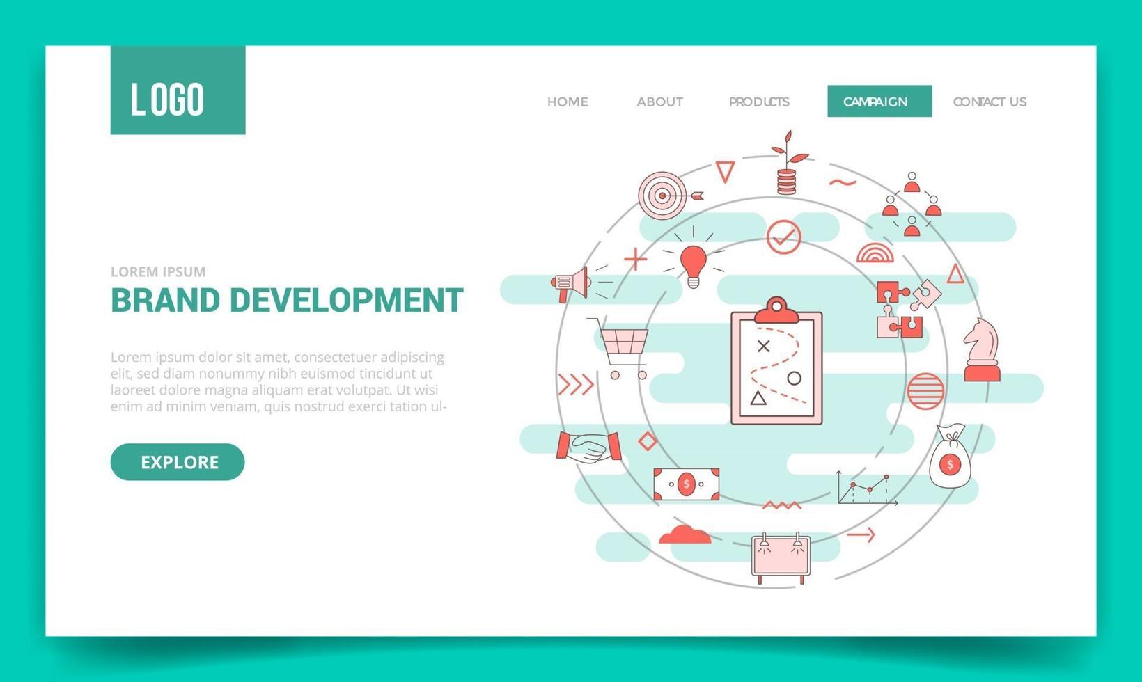 brand development concept with circle icon for website template vector