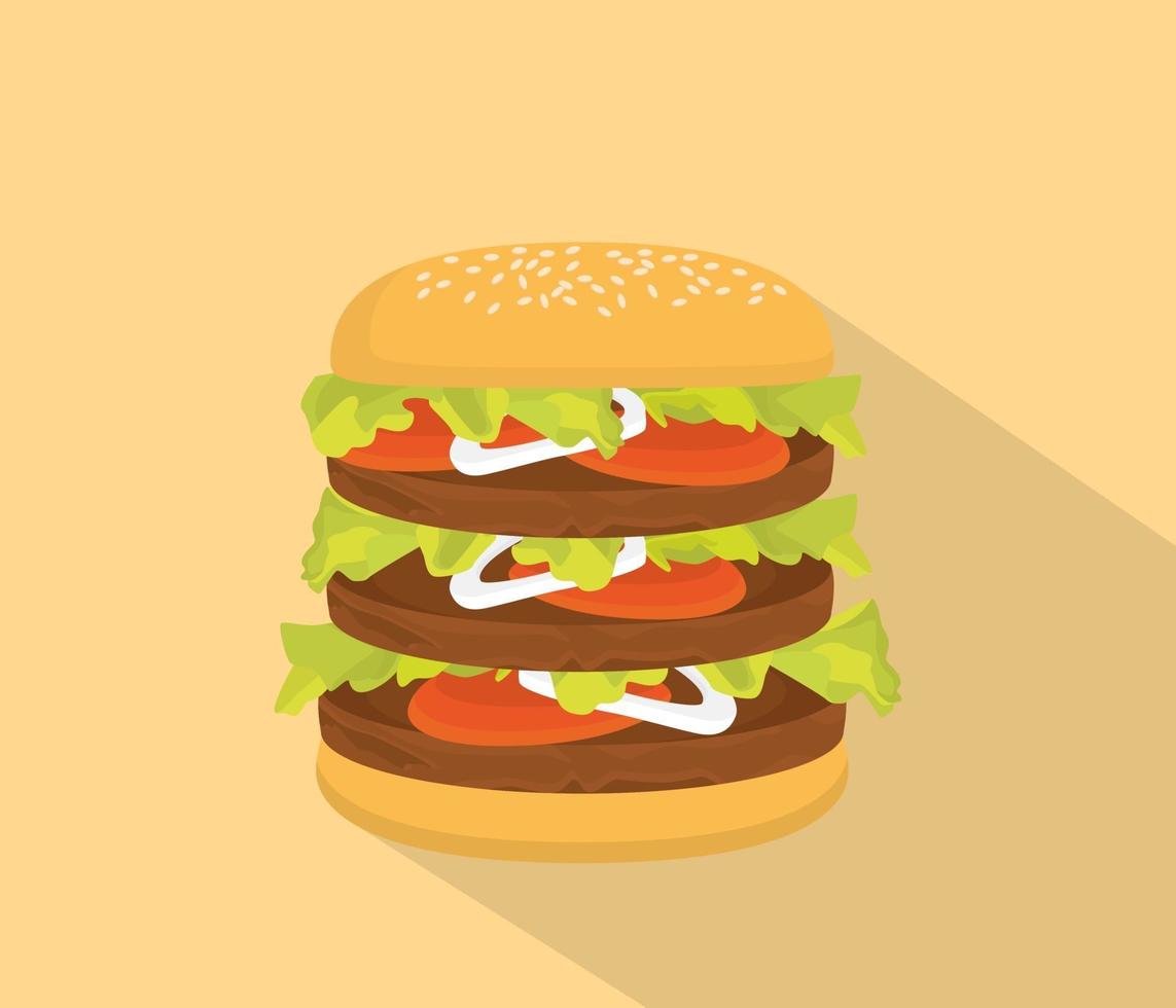 big hamburger with bun and tall patty and long shadow as background vector