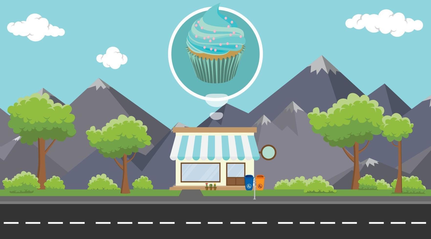 cupcakes store business al lado de la calle vector