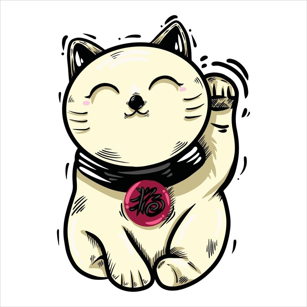 maneki neko, gato de la suerte, estatua, vector, ilustración vector