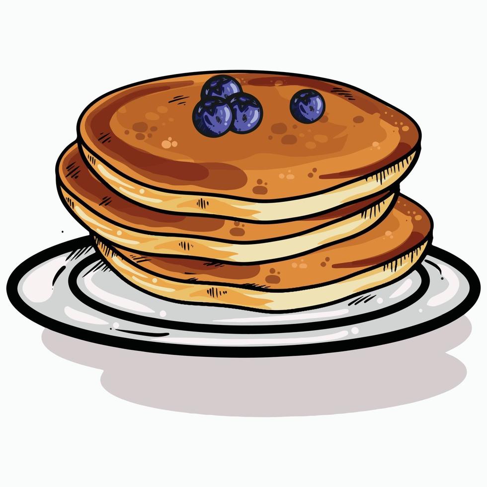 vector illustration of cartoon hand drawn pancakes blue berry topping