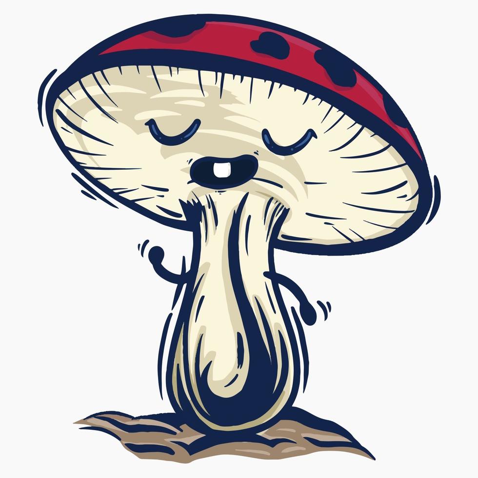 mushroom hand drawn cartoon vector illustration with happy expression