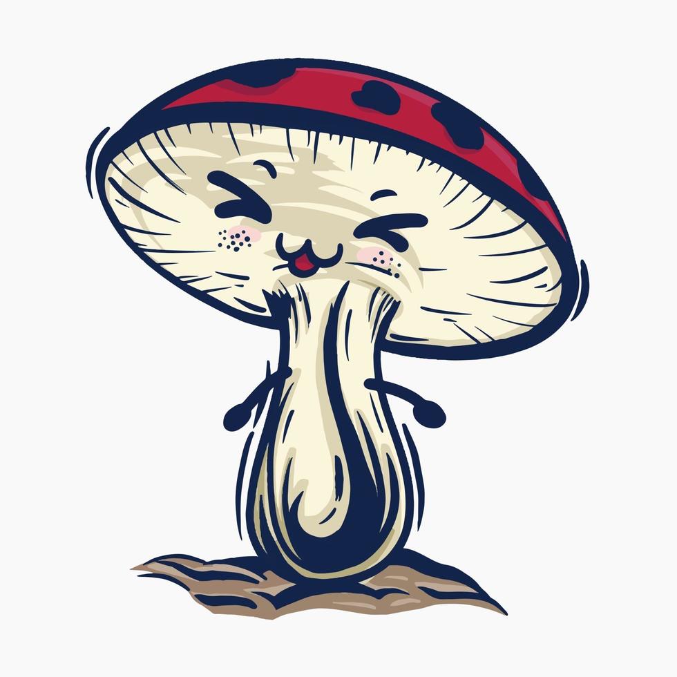 cartoon hand drawn vector illustration of mushrooms having fun