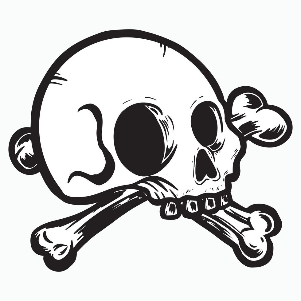 Ilustración de vector de contorno de calavera y tibias cruzadas en blanco y negro