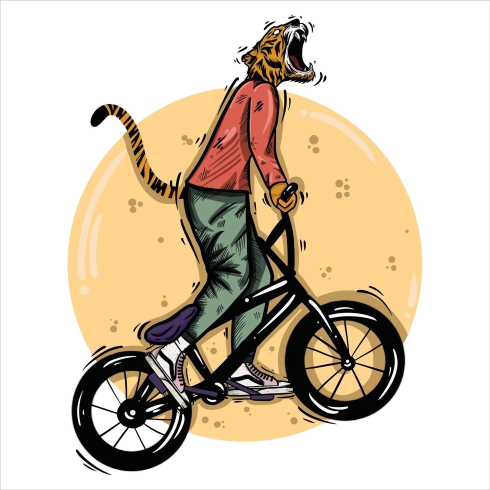 vector illustration of a tiger statue riding a bicycle