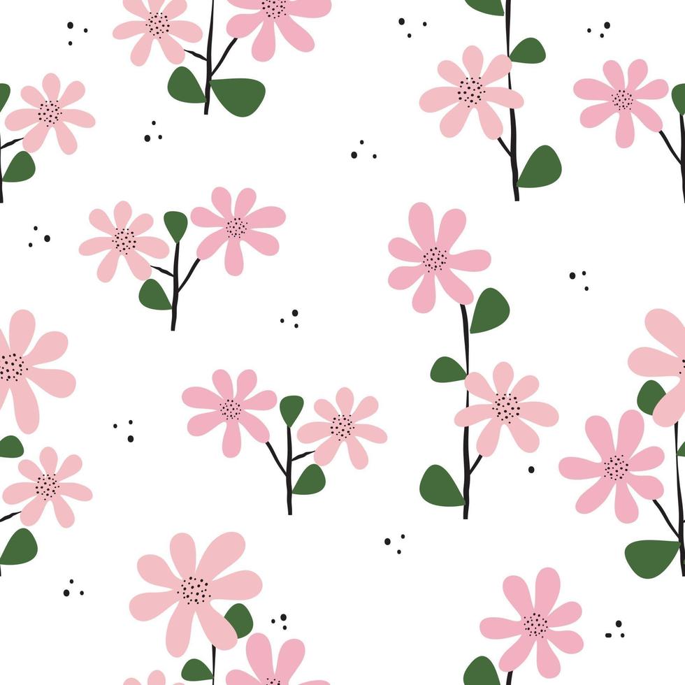Fondo de patrón floral rosa dibujado a mano sin costura vector