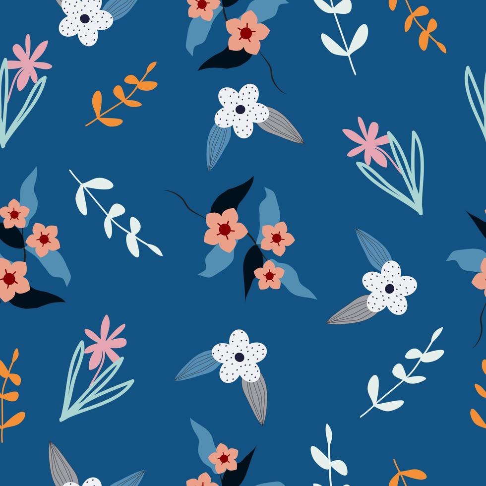 lindo, dibujado a mano, vendimia, patrón floral, seamless, plano de fondo vector