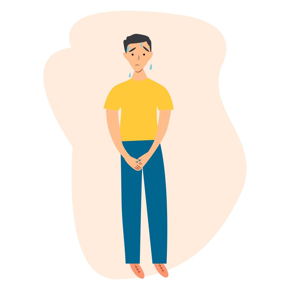 Urinary incontinence problem. The young man wants to pee. vector. vector