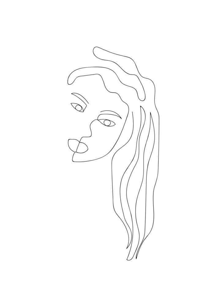 Woman head vector lineart illustration. One Line style drawing.