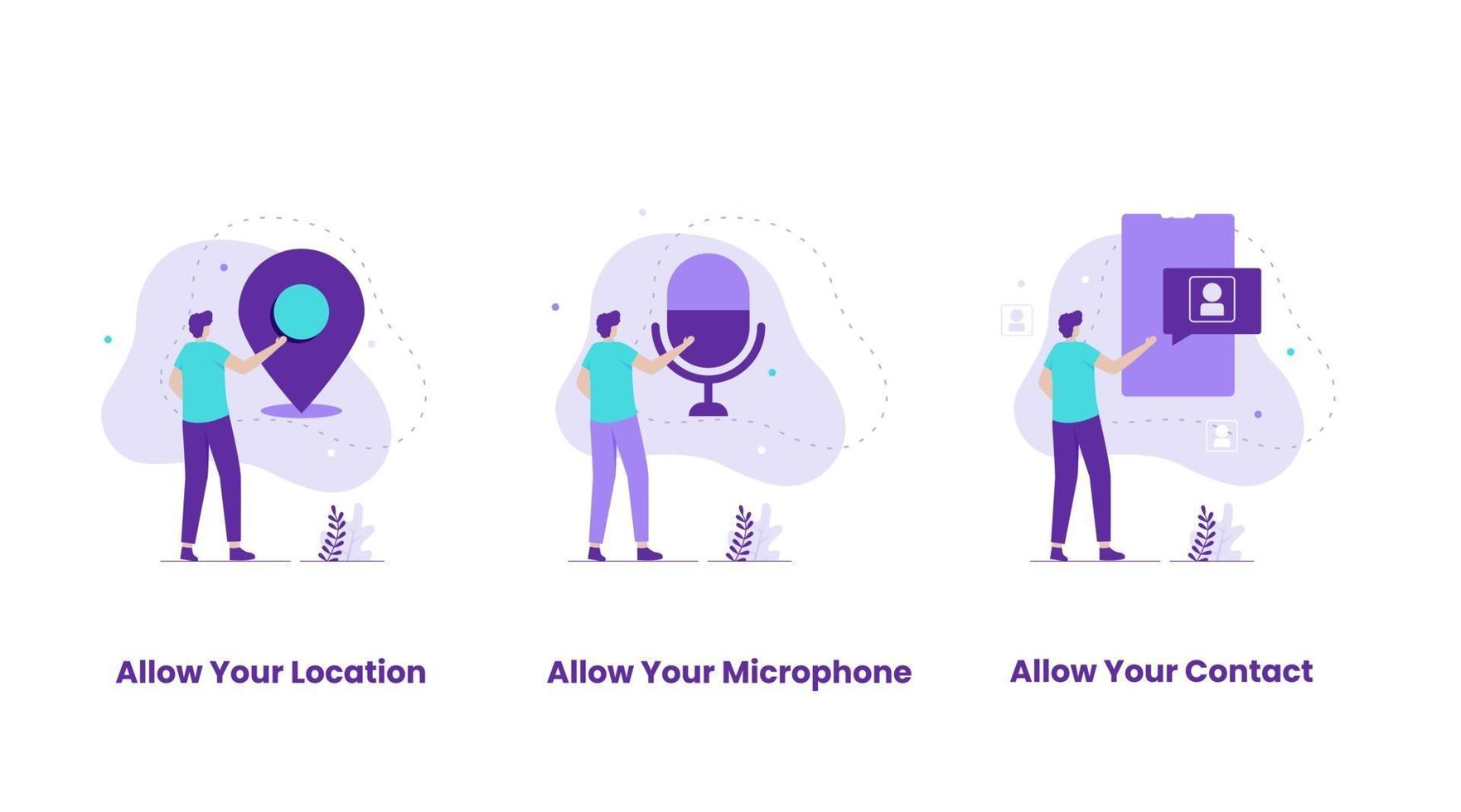 Flat design set of Allow location,  microphone, contact vector
