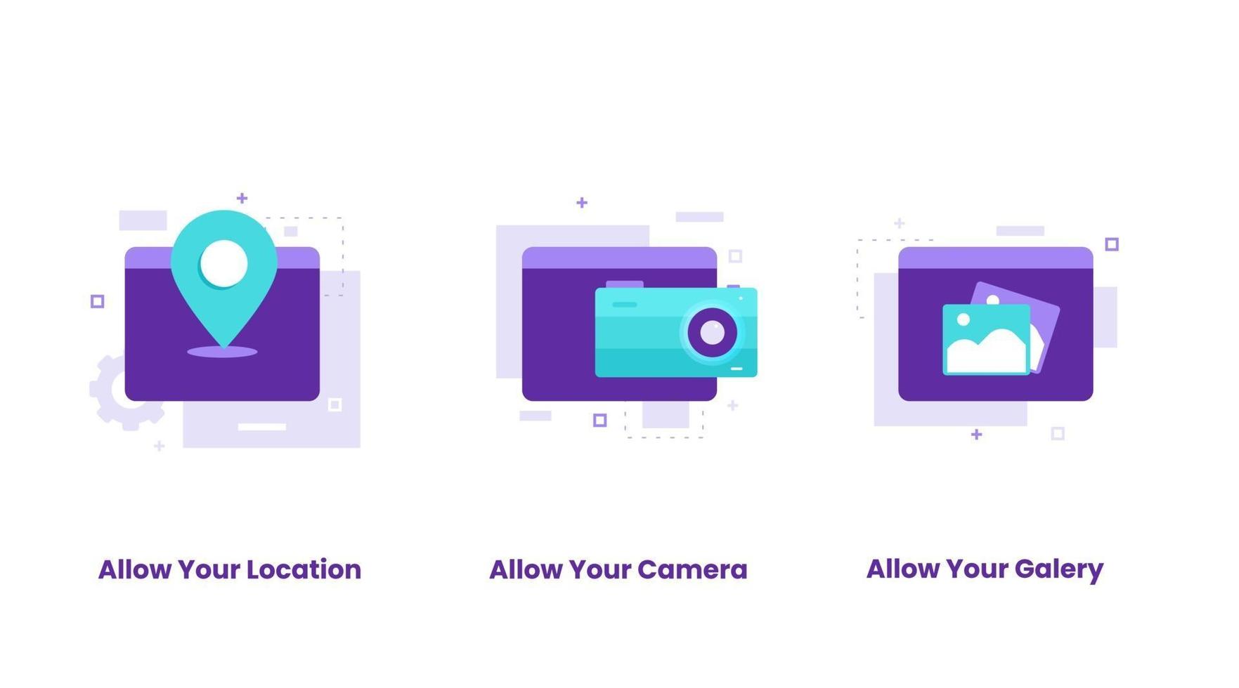 Flat design set of Allow location, camera, gallery vector