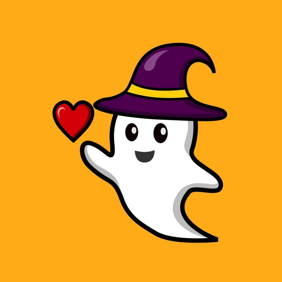 vector cartoon cute ghost with heart.