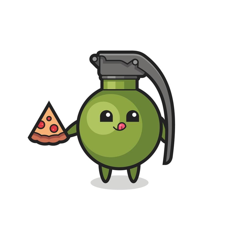 cute grenade cartoon eating pizza vector