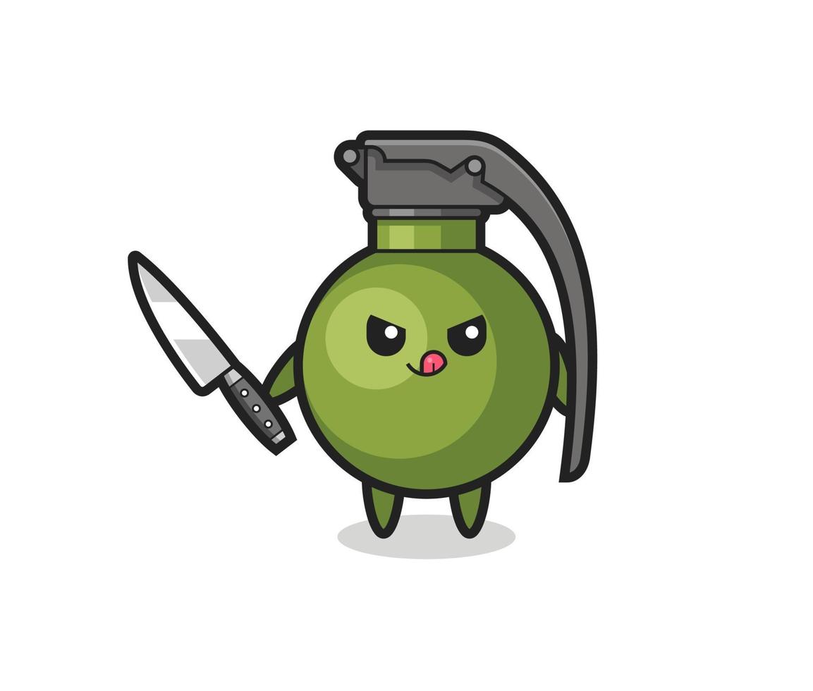cute grenade mascot as a psychopath holding a knife vector