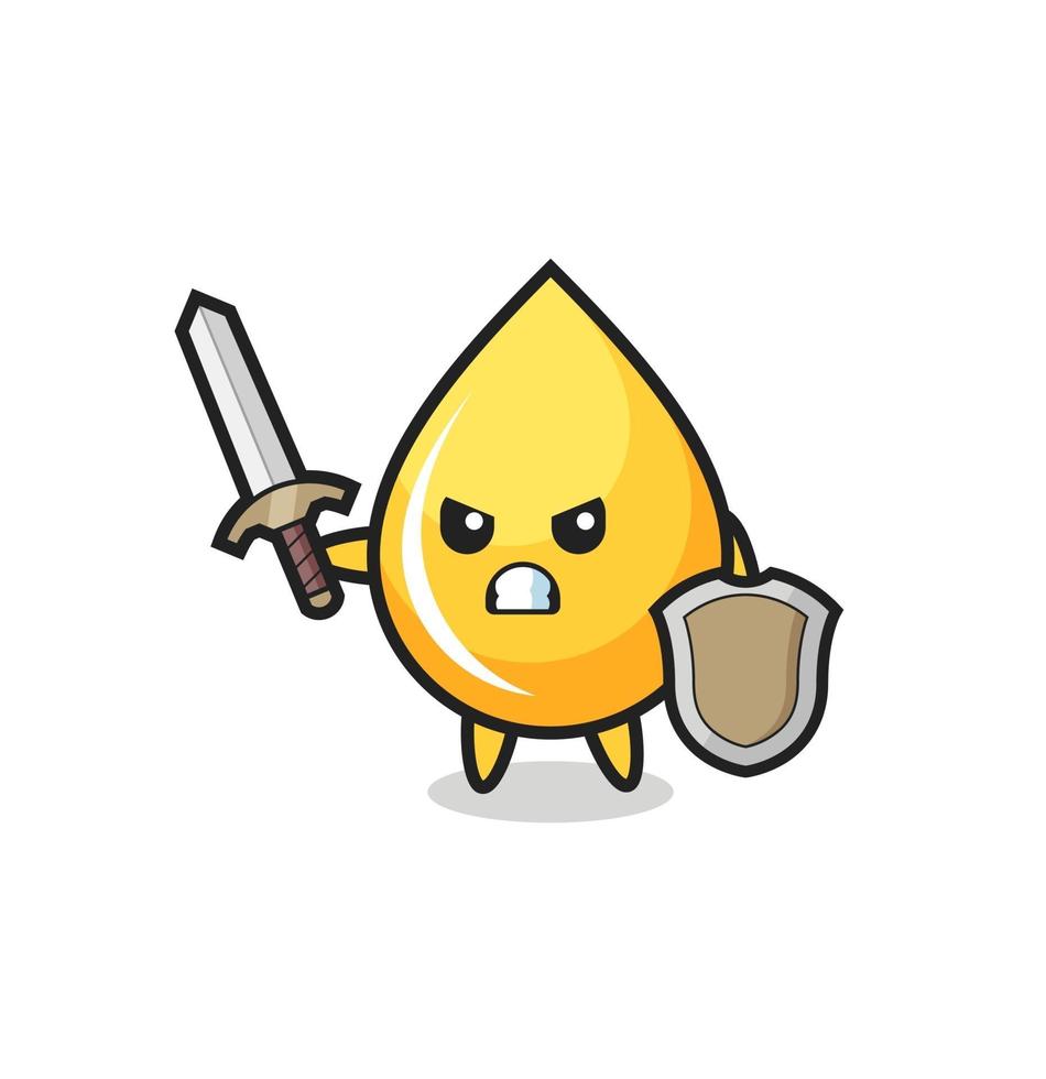 cute honey drop soldier fighting with sword and shield vector