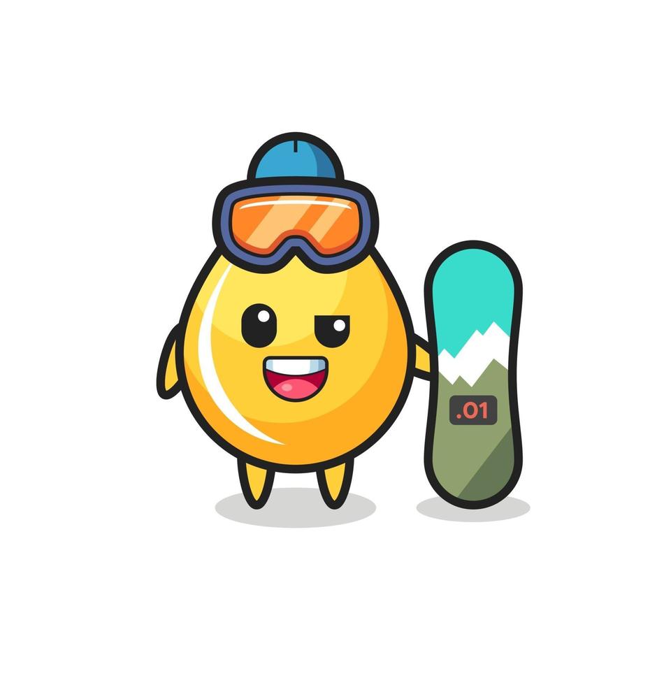 Ilustración de personaje de gota de miel con estilo de snowboard vector