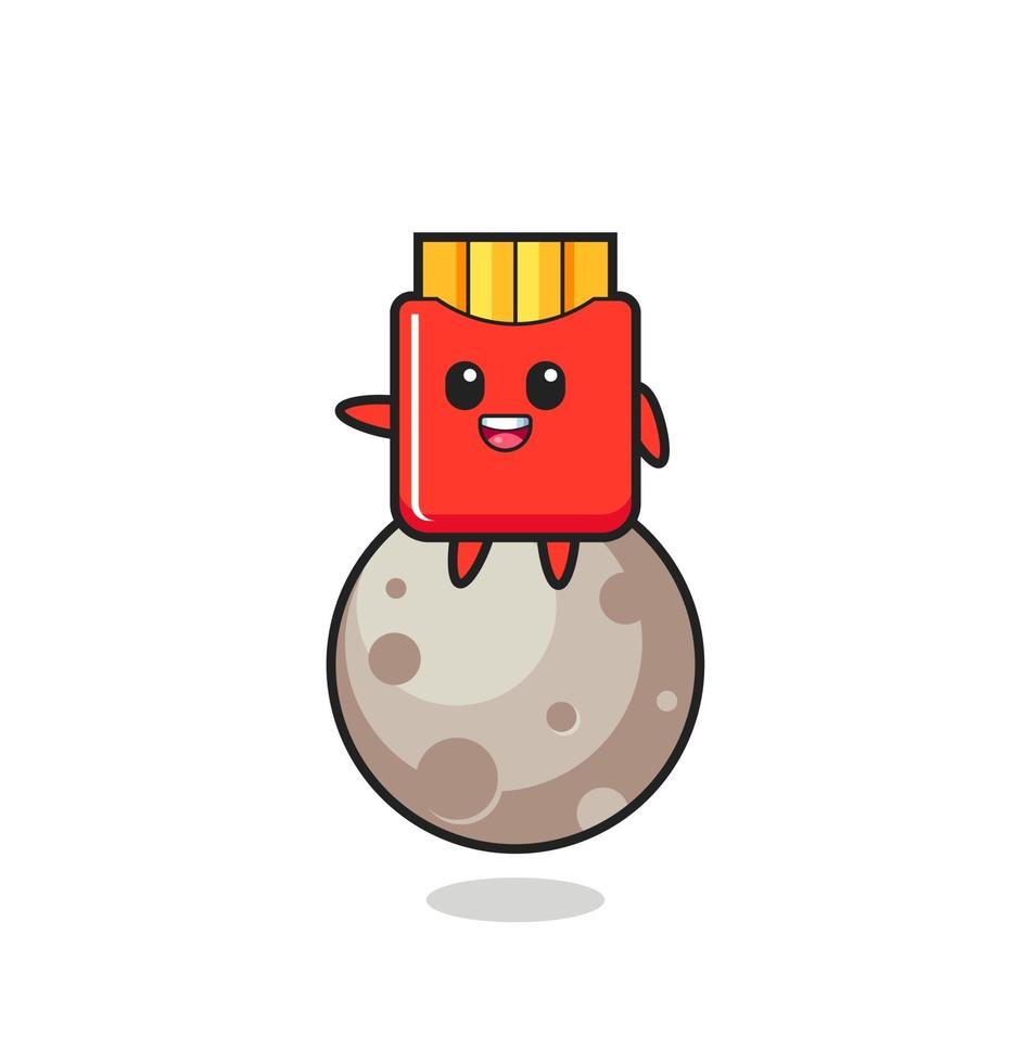illustration of french fries cartoon sitting on the moon vector