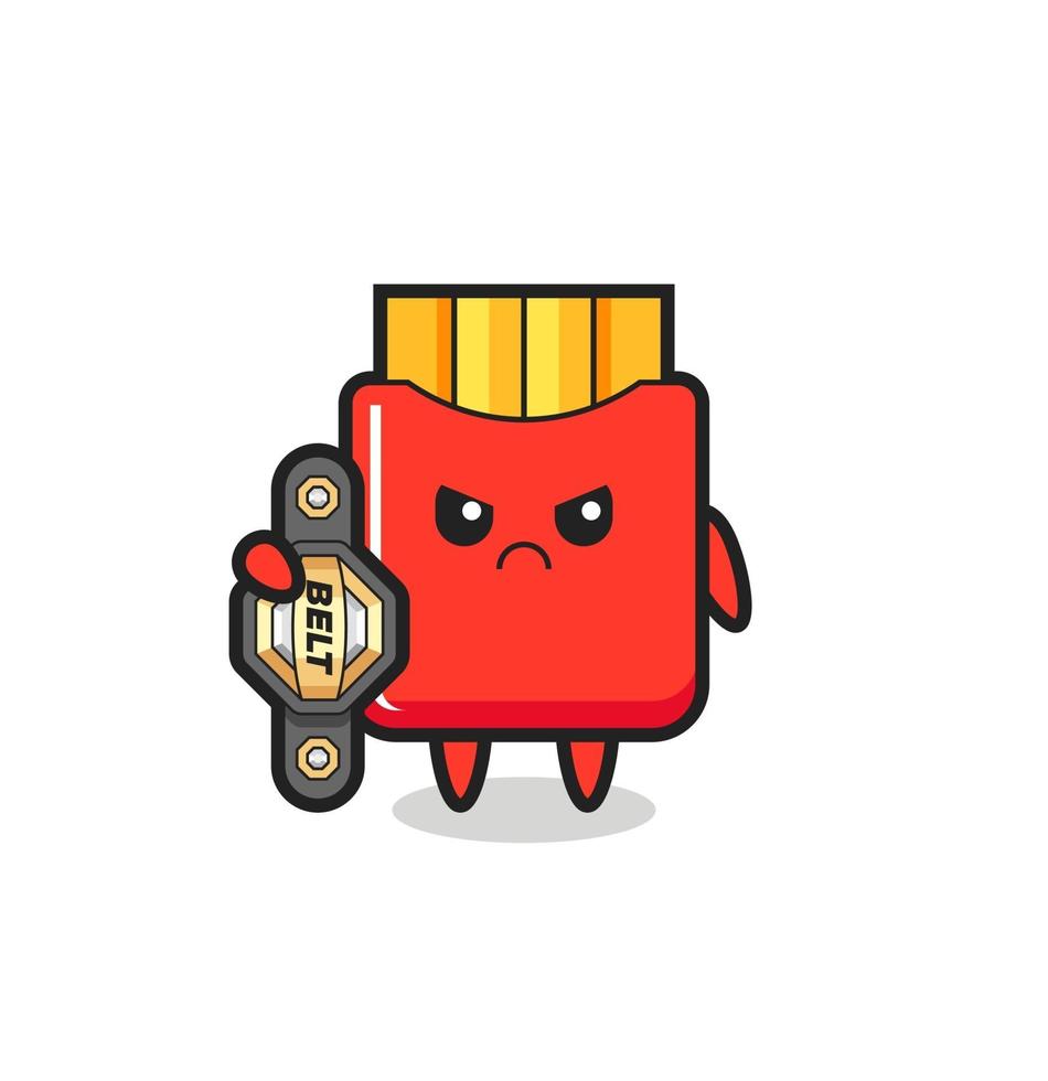 french fries mascot character as a MMA fighter with the champion belt vector