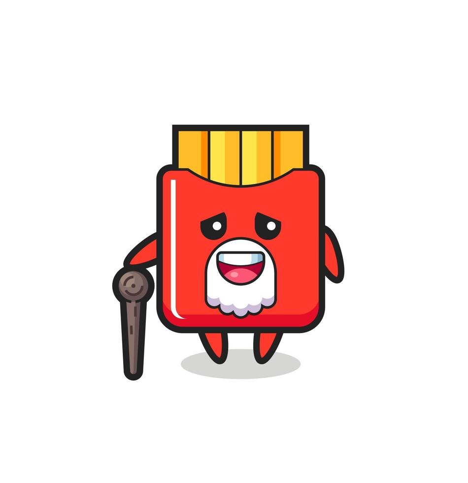 cute french fries grandpa is holding a stick vector