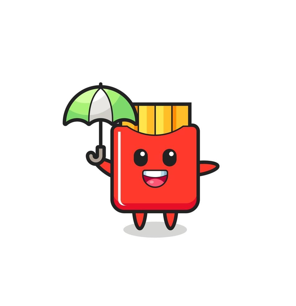 cute french fries illustration holding an umbrella vector