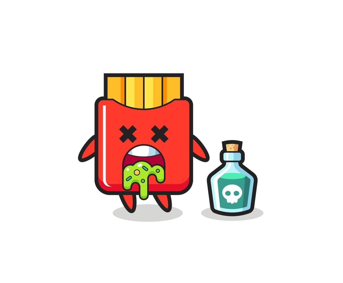 illustration of an french fries character vomiting due to poisoning vector