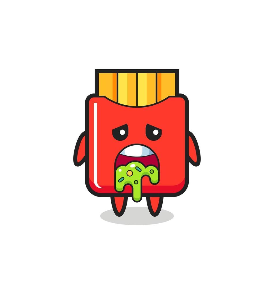 the cute french fries character with puke vector