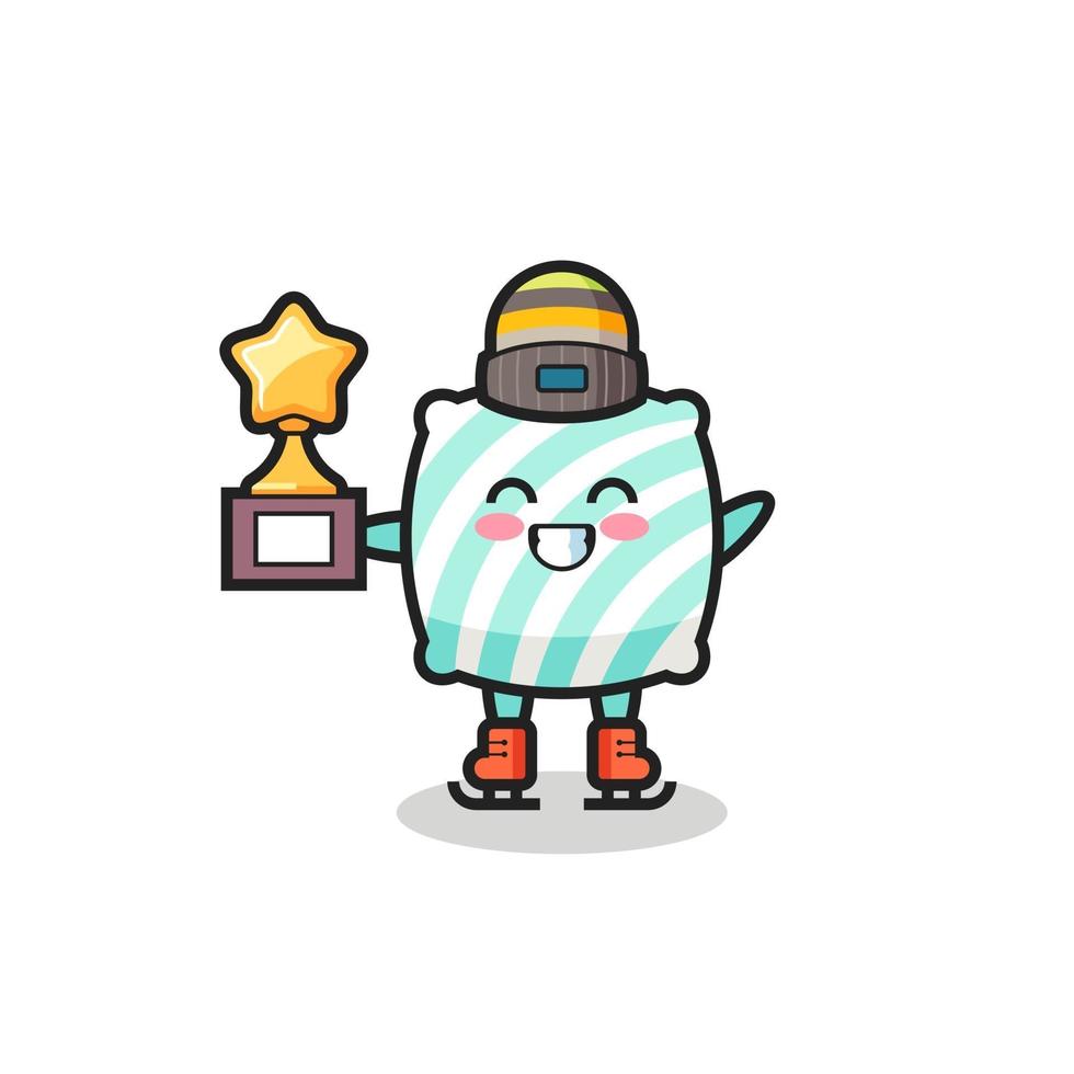 pillow cartoon as an ice skating player hold winner trophy vector